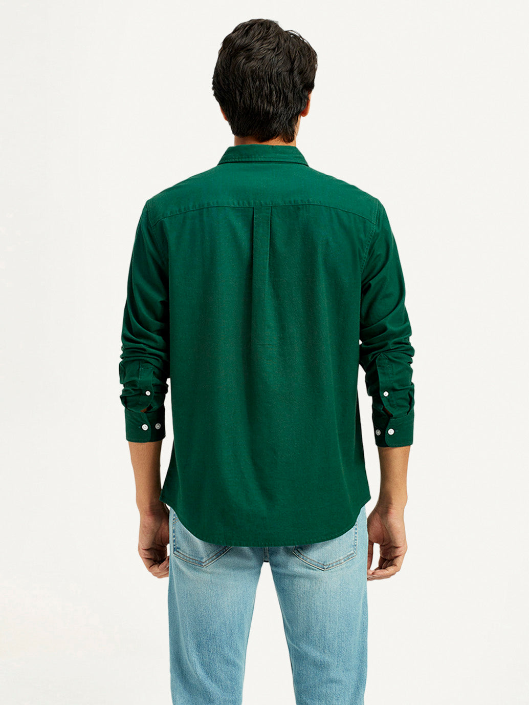 Men's Solid Dark Green Slim Fit Shirt - Back View