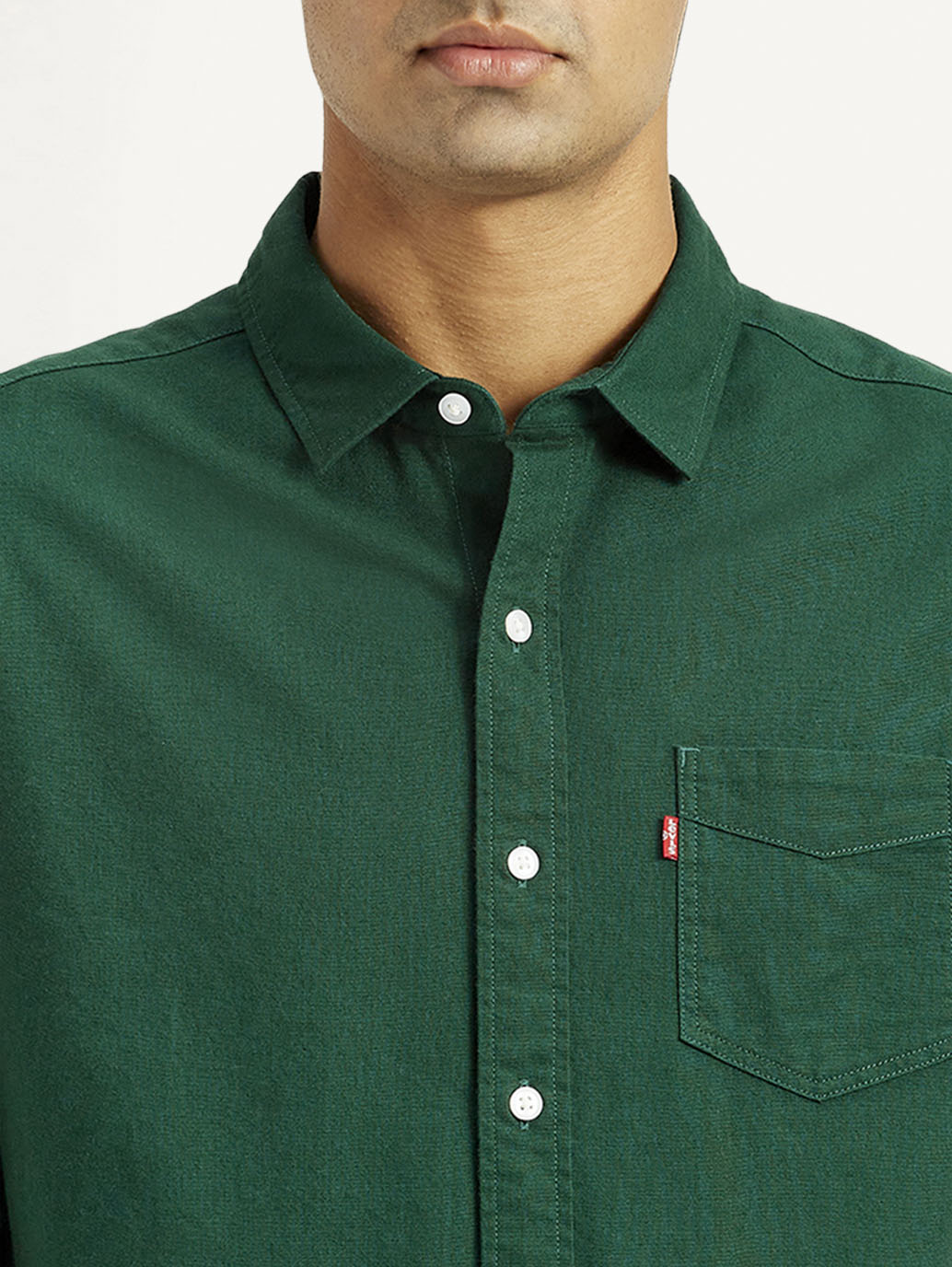 Men's Solid Dark Green Slim Fit Shirt - Detail View