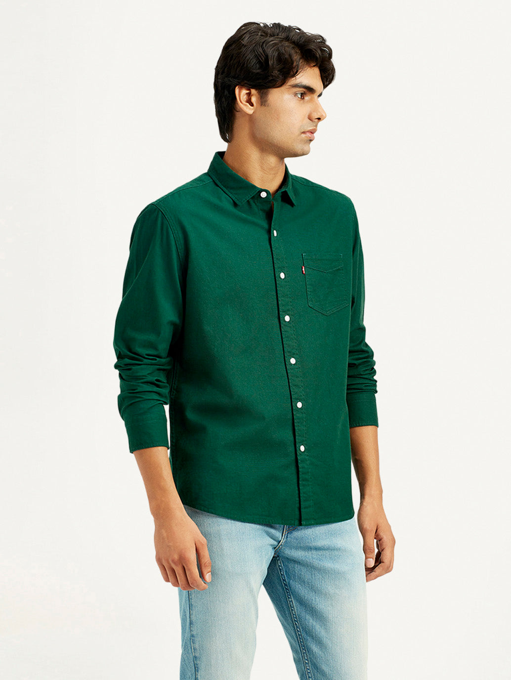 Men's Solid Dark Green Slim Fit Shirt - Side View