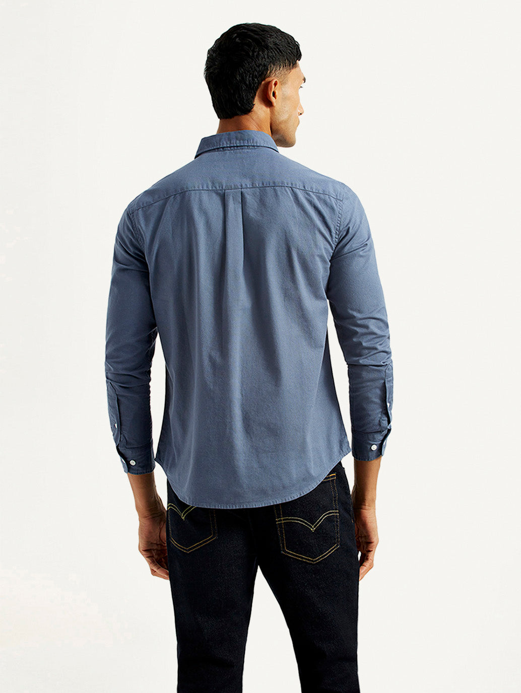 Men's Solid Navy Slim Fit Shirt - Back View
