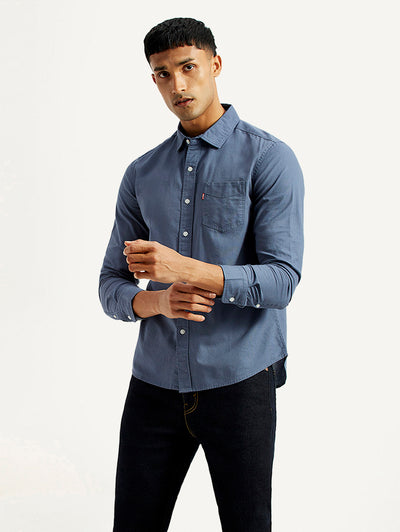 Men's Solid Navy Slim Fit Shirt-image-17