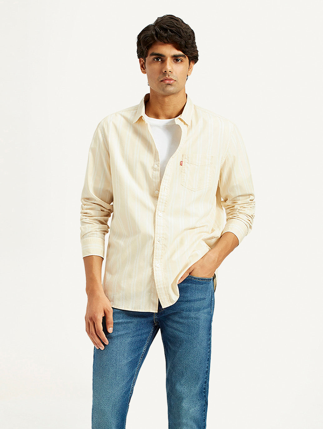 Men's Striped Beige Slim Fit Shirt