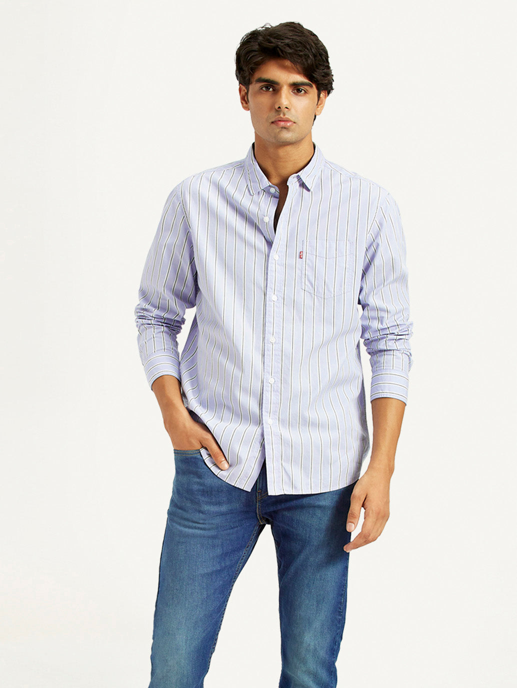Men's Striped Light Blue Slim Fit Shirt - Styleshot View