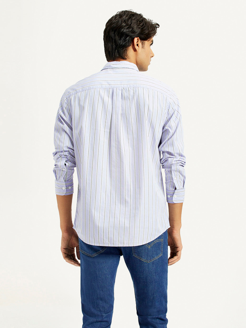Men's Striped Light Blue Slim Fit Shirt - Back View