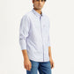 Men's Striped Light Blue Slim Fit Shirt - Side View