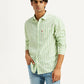 Men's Striped Light Green Slim Fit Shirt - Styleshot View