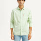 Men's Striped Light Green Slim Fit Shirt - Front View