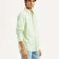 Men's Striped Light Green Slim Fit Shirt - Side View