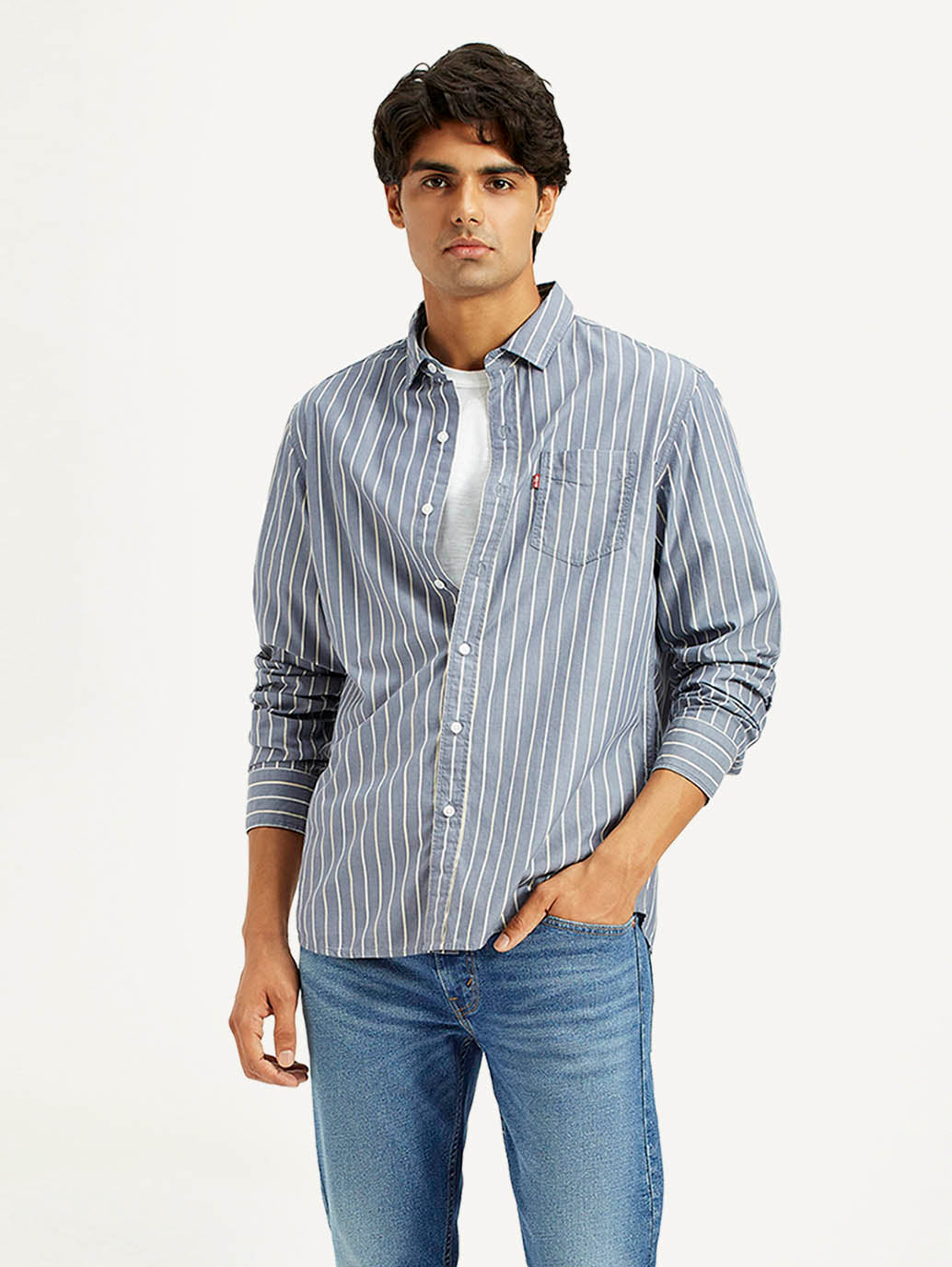 Men's Striped Blue Slim Fit Shirt - Styleshot View