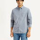 Men's Striped Blue Slim Fit Shirt - Front View