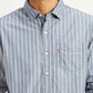 Men's Striped Blue Slim Fit Shirt - Detail View