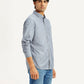 Men's Striped Blue Slim Fit Shirt - Side View