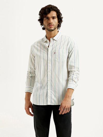 Men's Striped White Slim Fit Shirt-image-35