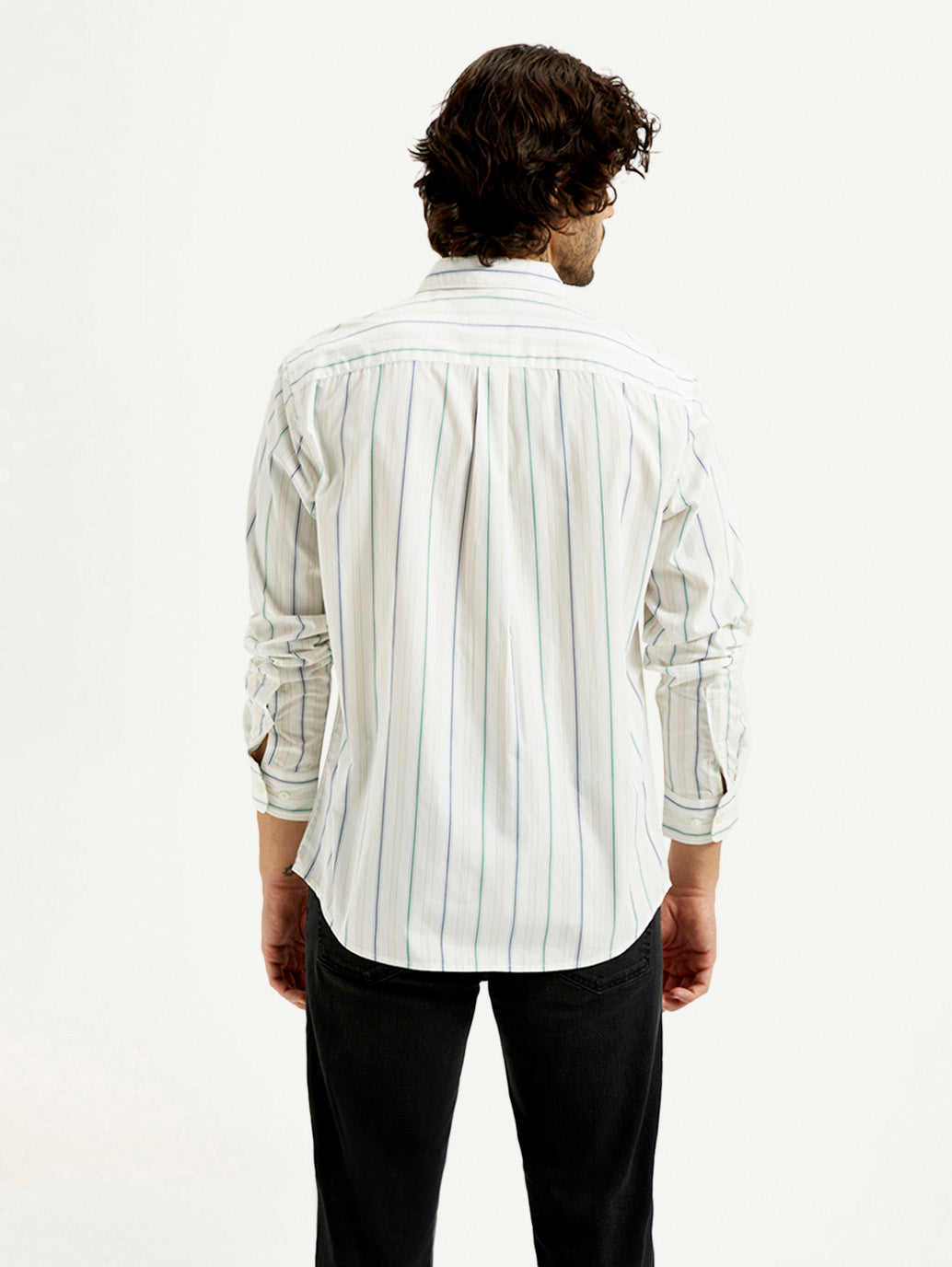 Men's Striped White Slim Fit Shirt - Back View