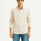 Men's Striped Cream Slim Fit Shirt - Front View