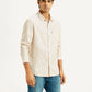 Men's Striped Cream Slim Fit Shirt - Side View