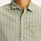 Men's Striped Olive Green Slim Fit Shirt - Detail View