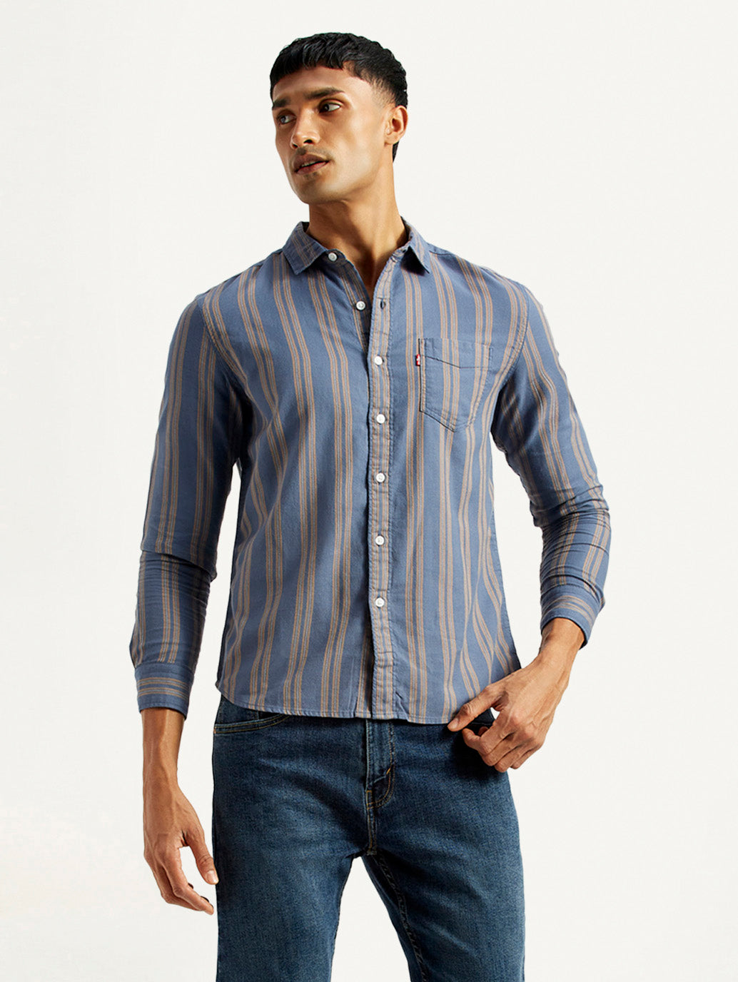 Men's Striped Blue Slim Fit Shirt - Styleshot View