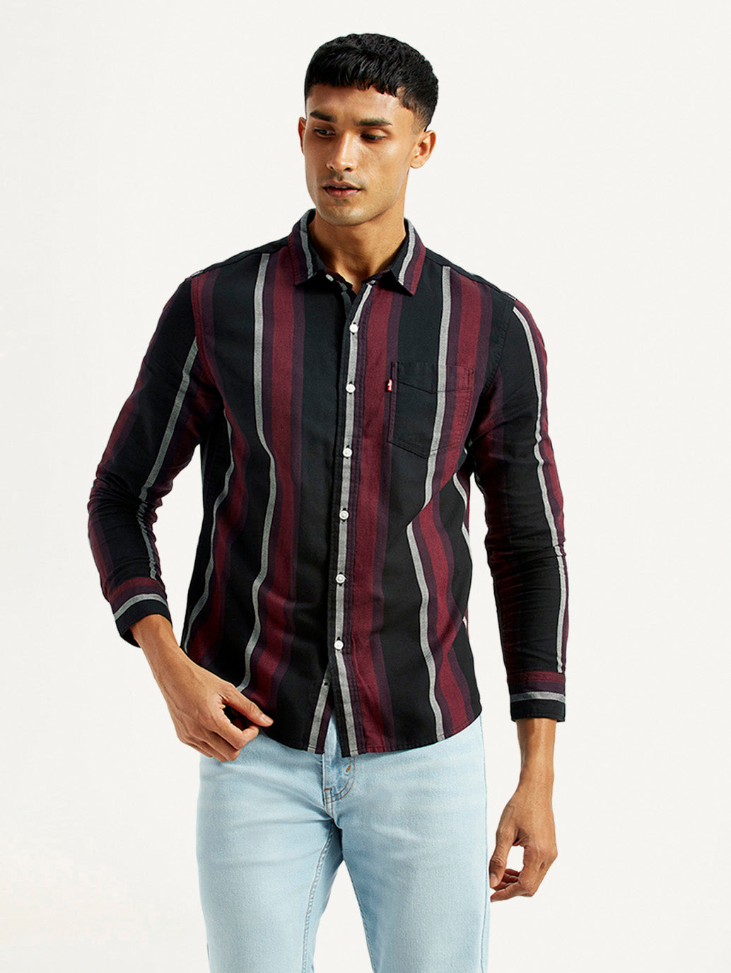 Men's Striped Multi Color Slim Fit Shirt - Front View