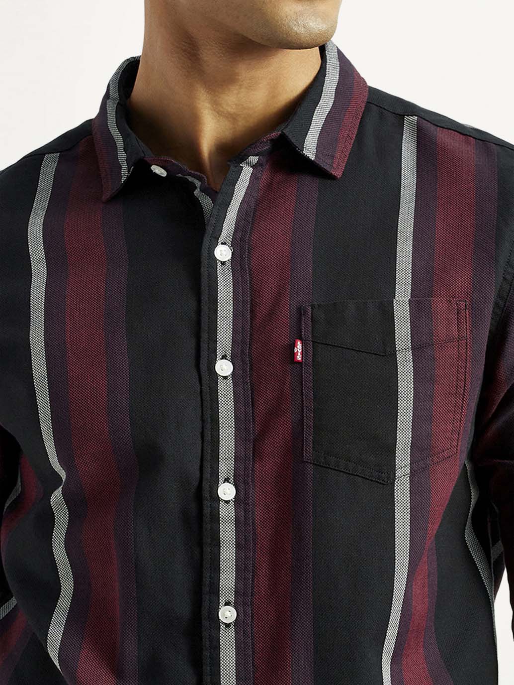 Men's Striped Multi Color Slim Fit Shirt - Detail View