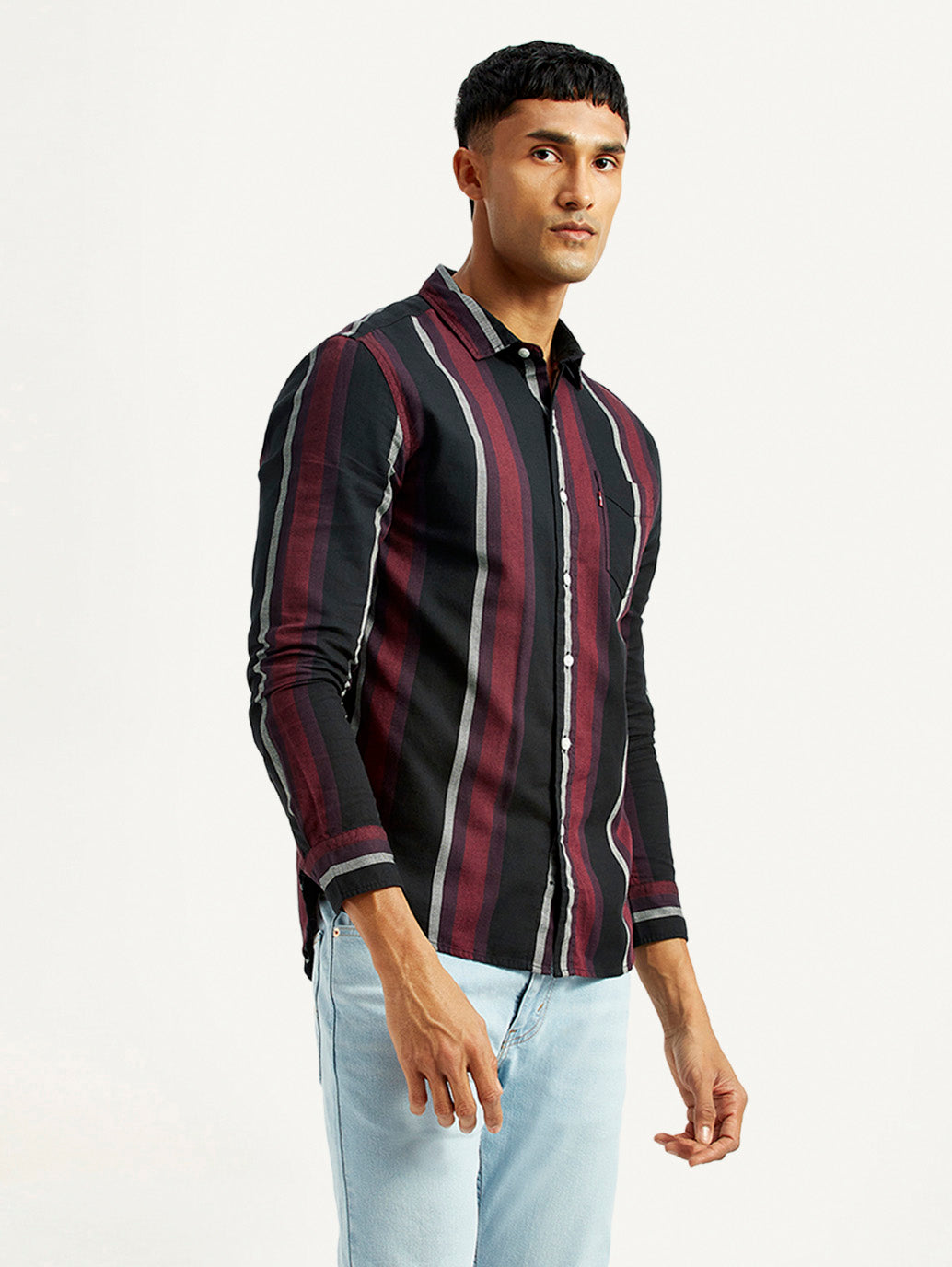 Men's Striped Multi Color Slim Fit Shirt - Side View