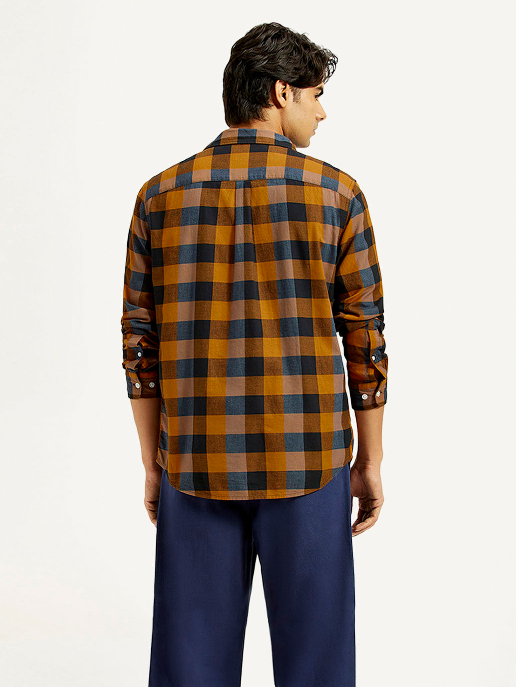 Men's Checkered Multi Color Slim Fit Shirt - Back View