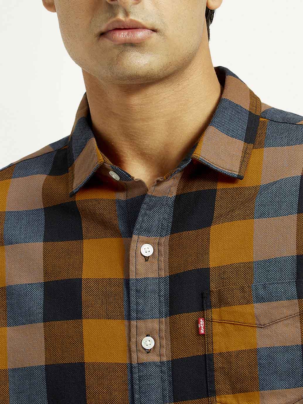 Men's Checkered Multi Color Slim Fit Shirt - Detail View