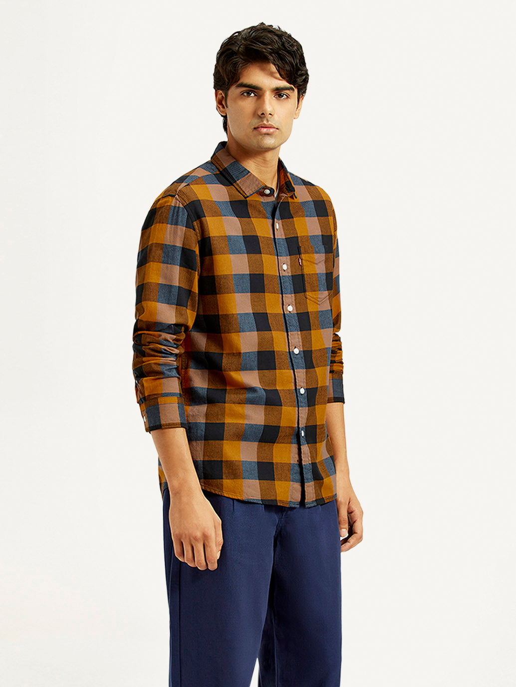 Men's Checkered Multi Color Slim Fit Shirt - Side View
