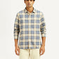 Men's Checkered Beige Slim Fit Shirt - Front View