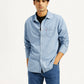Men's Solid Light Blue Slim Fit Denim Shirt - Styleshot View