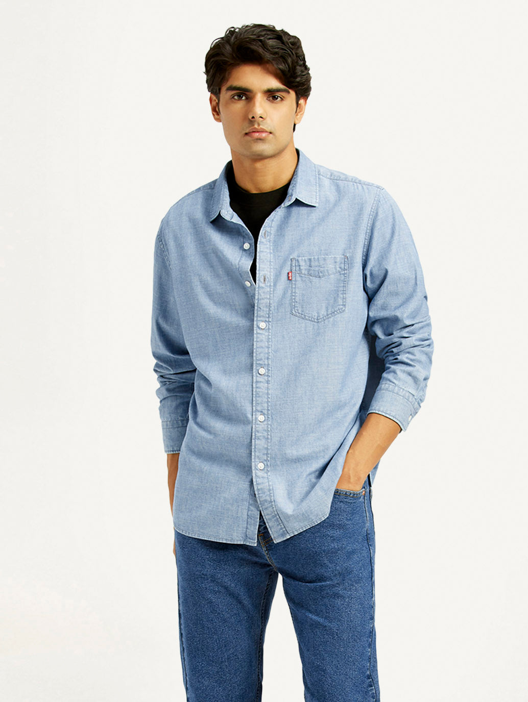 Men's Solid Light Blue Slim Fit Denim Shirt