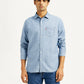 Men's Solid Light Blue Slim Fit Denim Shirt - Front View