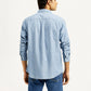 Men's Solid Light Blue Slim Fit Denim Shirt - Back View