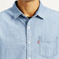 Men's Solid Light Blue Slim Fit Denim Shirt - Detail View