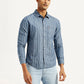 Men's Striped Blue Slim Fit Shirt - Front View