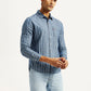 Men's Striped Blue Slim Fit Shirt - Side View