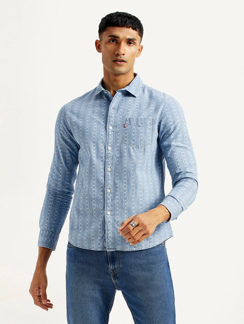 Men's Geometric Blue Slim Fit Shirt - Styleshot View