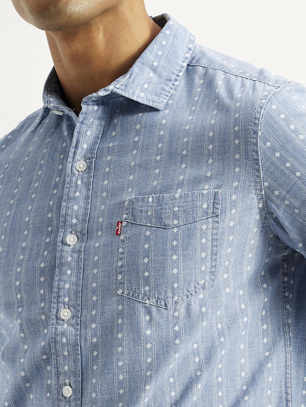 Men's Geometric Blue Slim Fit Shirt - Detail View