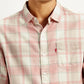 Men's Checkered Light Pink Slim Fit Shirt - Detail View
