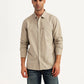Men's Solid Beige Slim Fit Shirt - Front View