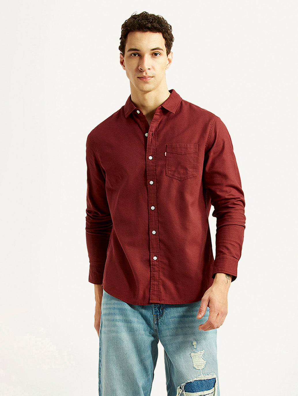 Men's Solid Maroon Slim Fit Shirt - Styleshot View