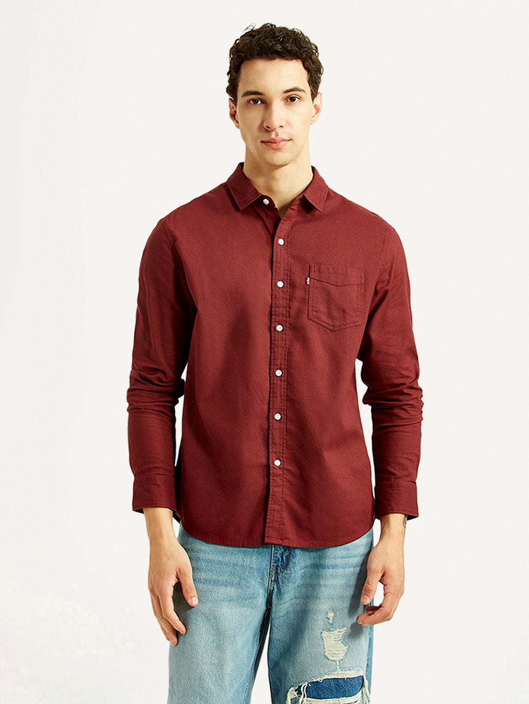 Men's Solid Maroon Slim Fit Shirt - Front View