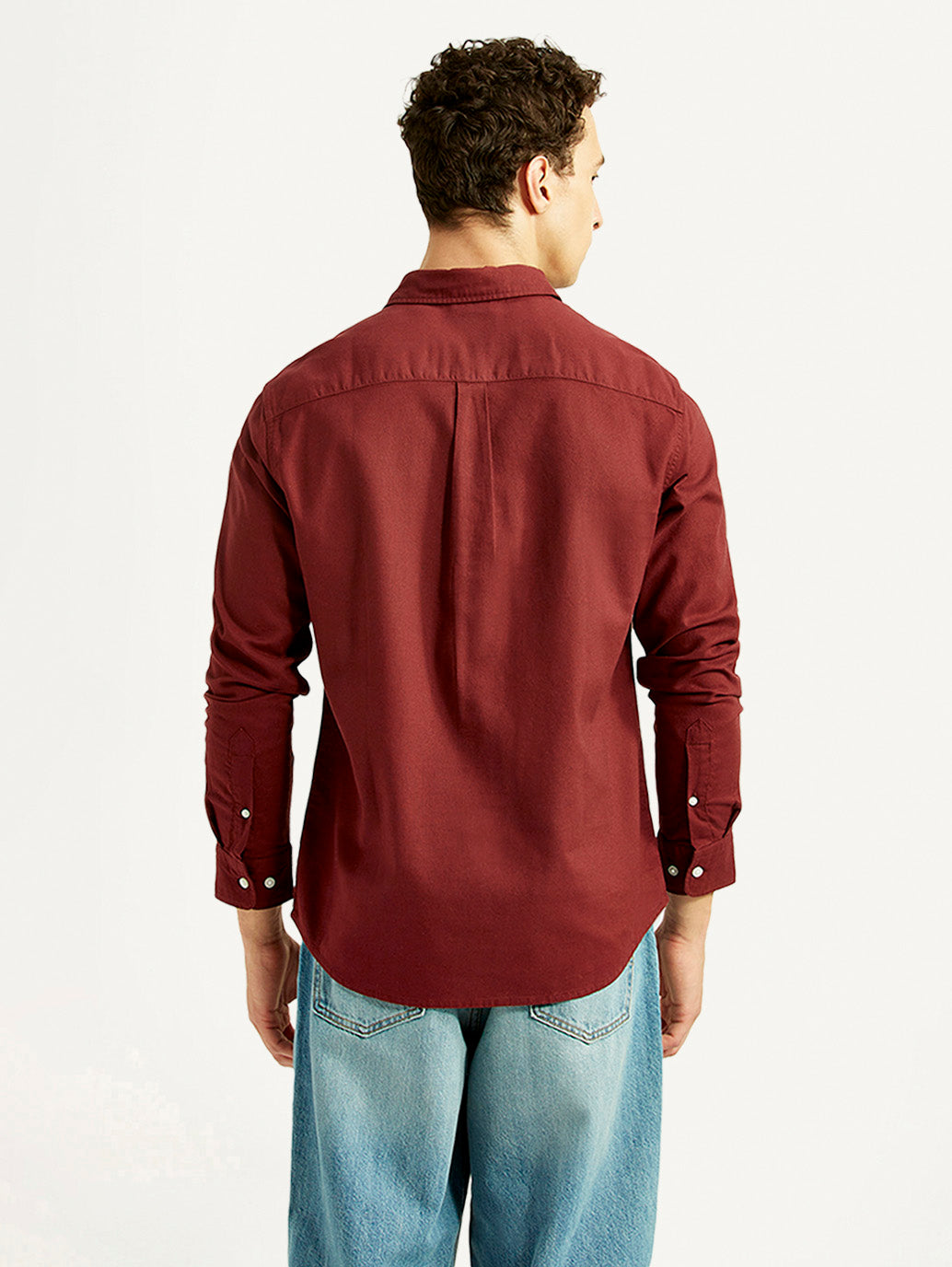 Men's Solid Maroon Slim Fit Shirt - Back View