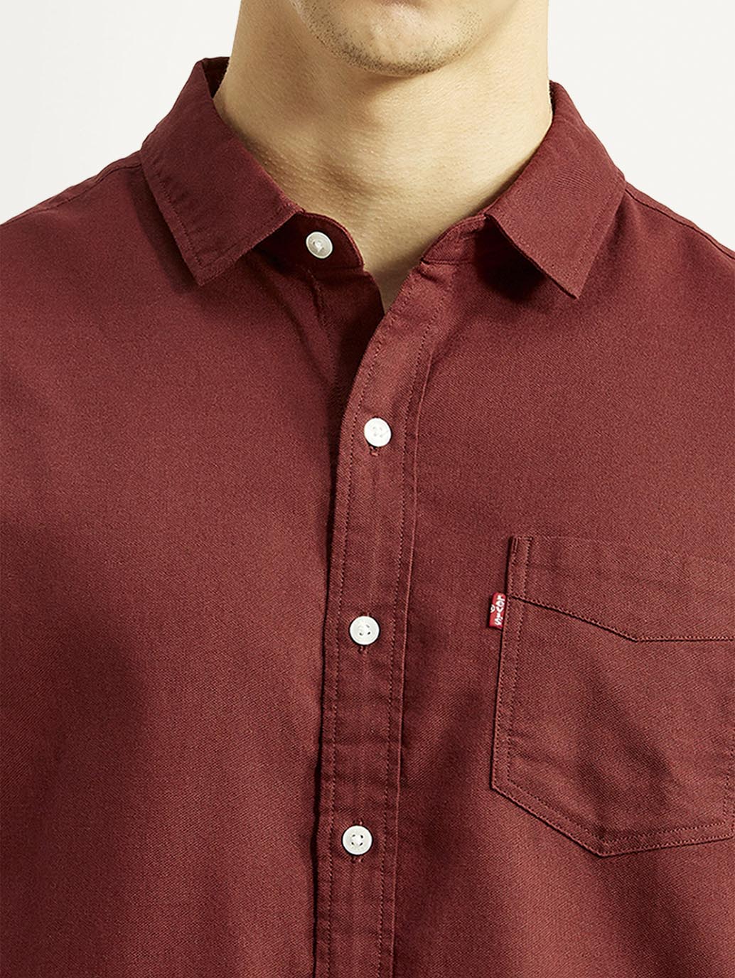 Men's Solid Maroon Slim Fit Shirt - Detail View