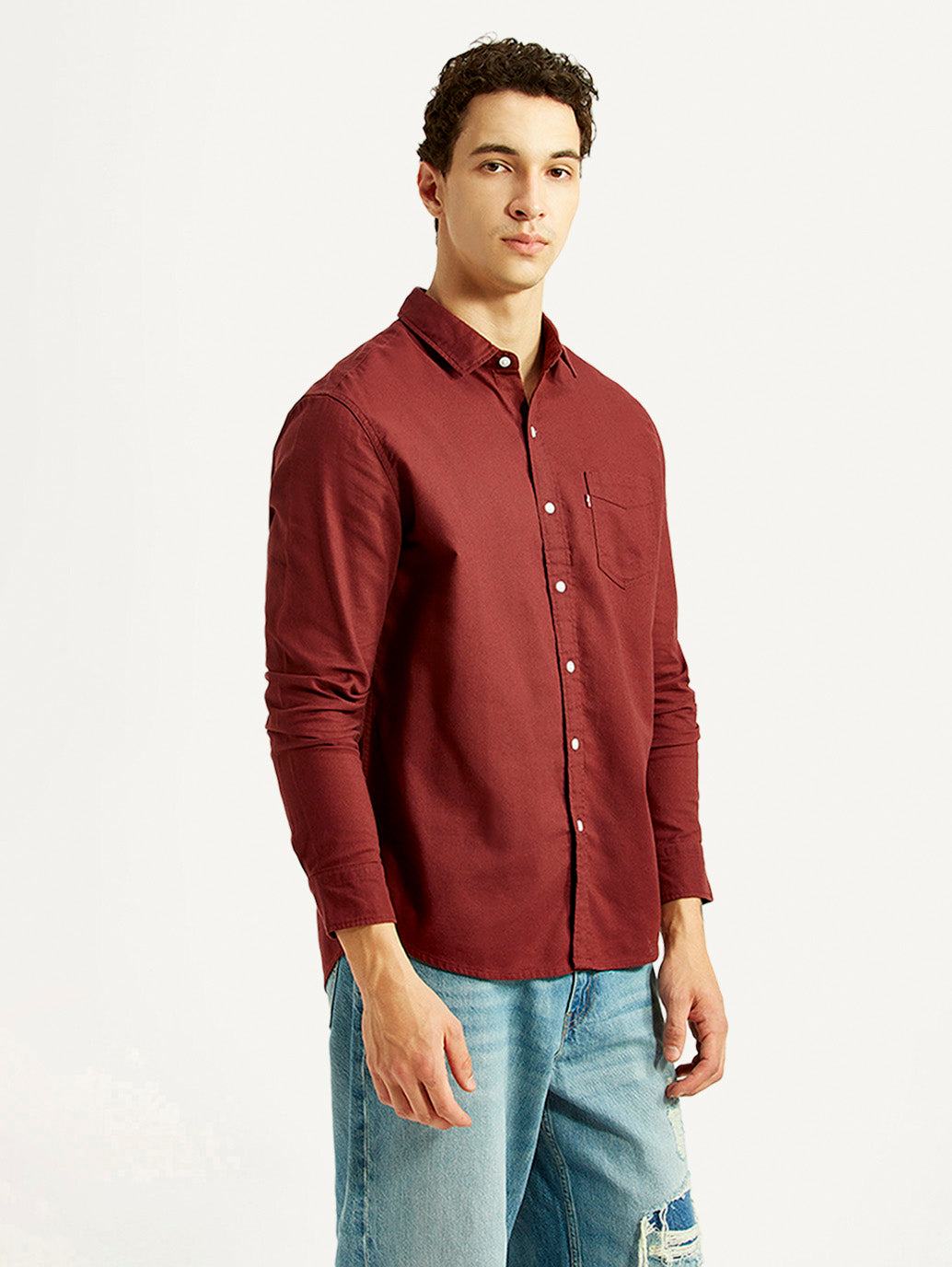 Men's Solid Maroon Slim Fit Shirt - Side View