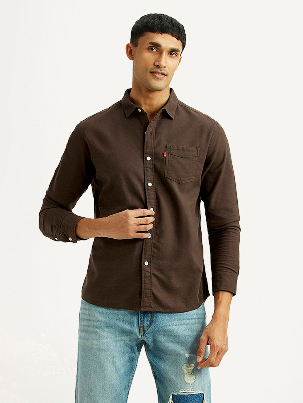 Men's Solid Brown Slim Fit Shirt - Styleshot View