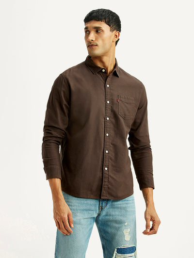 Men's Solid Brown Slim Fit Shirt