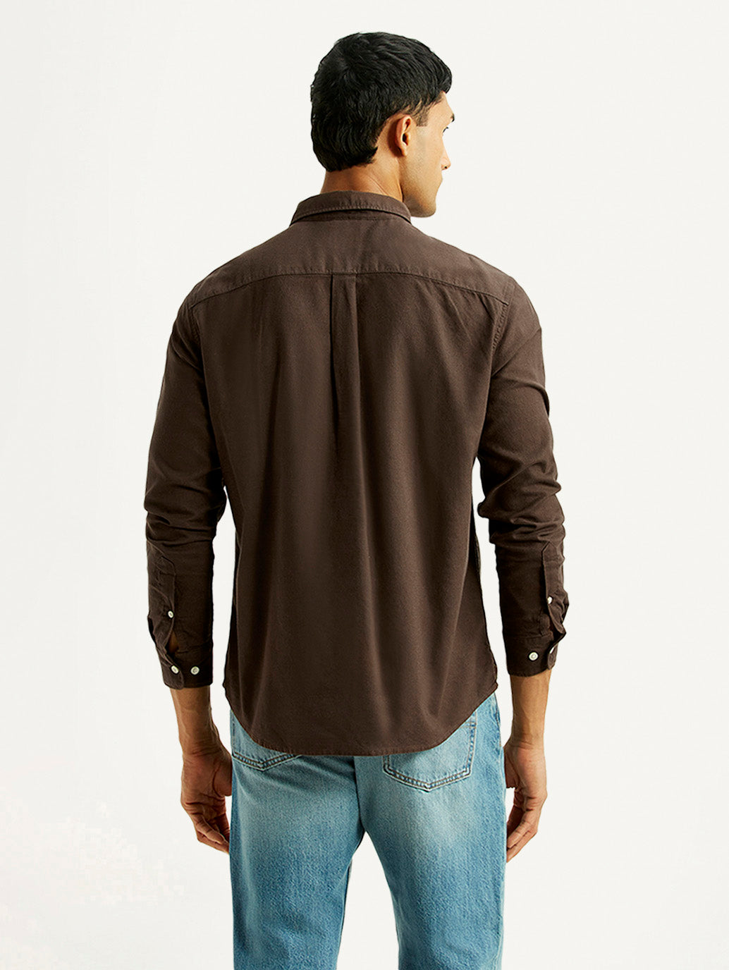 Men's Solid Brown Slim Fit Shirt - Back View