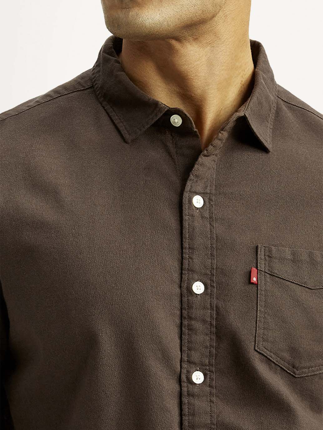 Men's Solid Brown Slim Fit Shirt - Detail View