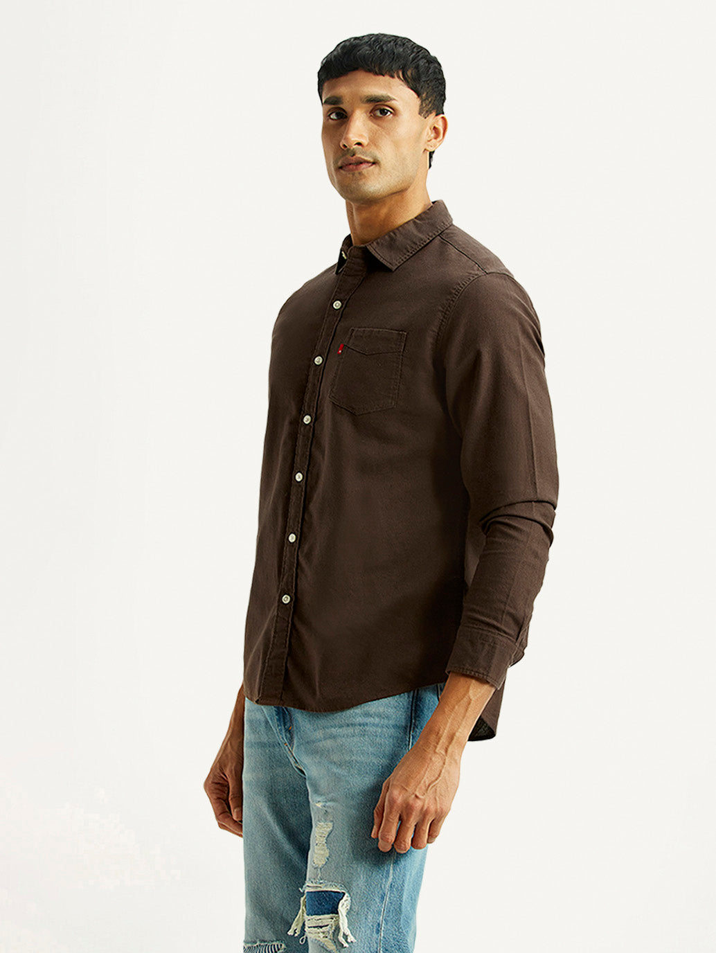 Men's Solid Brown Slim Fit Shirt - Side View